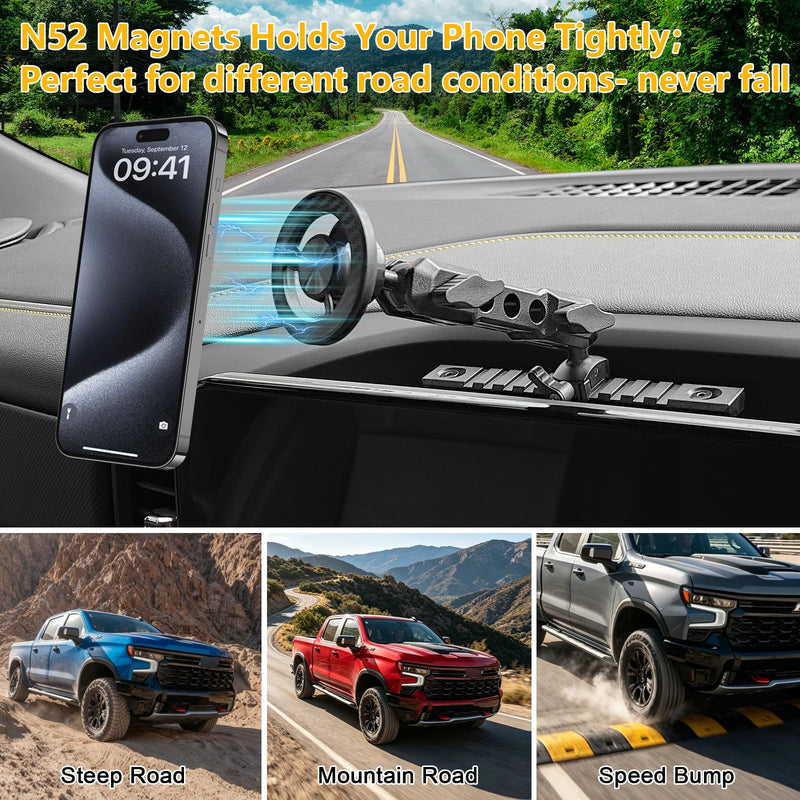 Phone Mount for 2022-2026 Chevrolet Silverado 1500/ GMC Sierra | 1500 2500 3500 HD, Dash Platform Magnetic Phone Mount with 13.4" Touchscreen, 360° Adjustable Magsafe Phone Holder