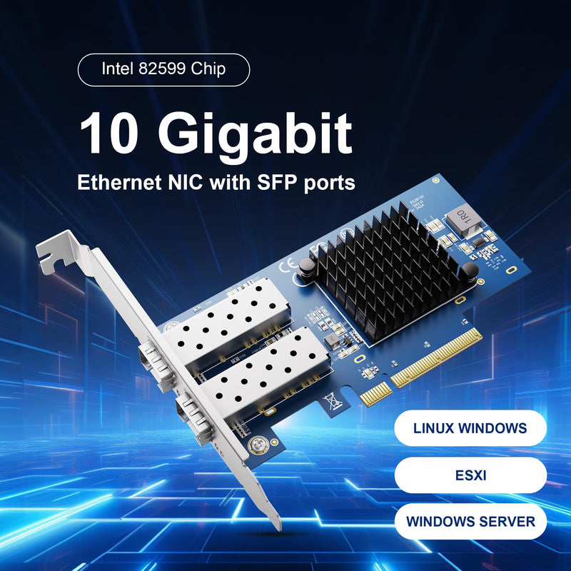 BZUZI 10Gb PCIe NIC Network Card,Dual SFP Ports,Intel 82599 (X520-DA2) Controller,High-Speed Ethernet Adapter, Compatible with Windows Server, Linux, VMware,Low Profile Bracket Included 10G-2S(2xSFP+)