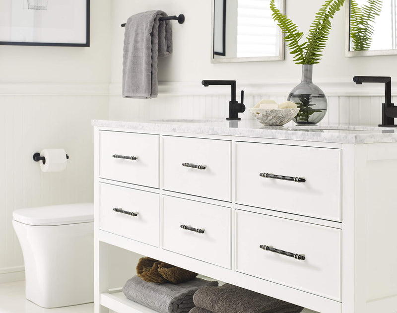 Amerock | Cabinet Pull | Marble Black/Polished Nickel | 6-5/16 inch (160 mm) Center-to-Center | Carrione | 1 Pack | Drawer Pull | Drawer Handle | Cabinet Hardware