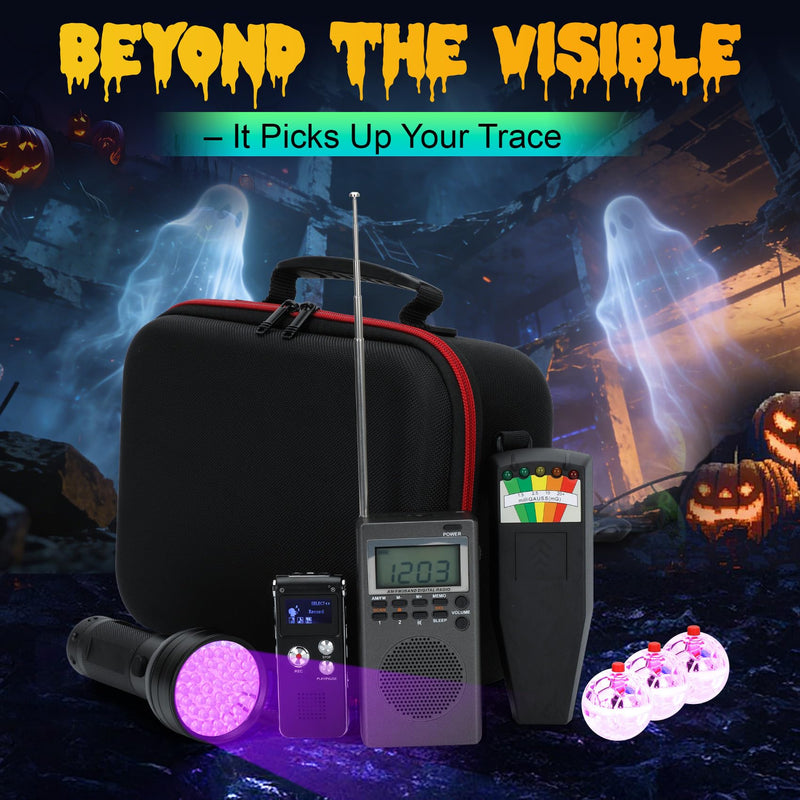 Ghost Hunting Equipment Kit Include EMF Meter,Spirit Box,EVP Recorder,UV Flashlight,3 LED Light up Cat Balls & Carrying Case,Advanced Ghost Kit Advanced Ghost Kit