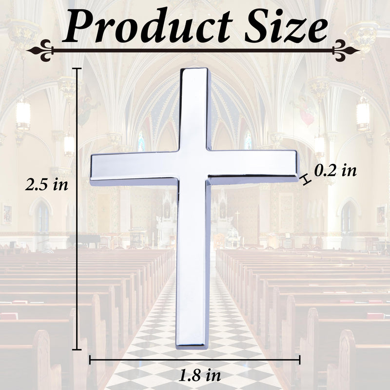 Metal Cross Decals for Cars, 2.5"×1.8" Christian Car Emblem Badge Decals, 3D Self Adhesive Cross Stickers Car Accessories, Jesus Stickers for Cars Body Fender Tail (Silver) Silver