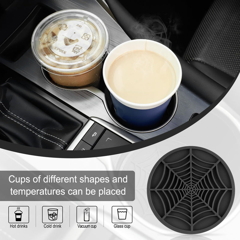 Alpmosn 4PCS Spider Web Car Coasters for Cup Holders, Halloween Funny Non-Slip Silicone Insert Ornaments Coasters, Automotive Cupholder Goth Accessories for Men & Women(Black) Black