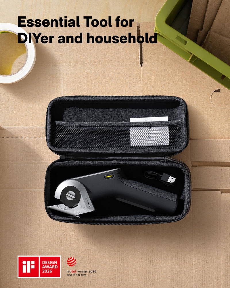 HOTO EdgeFlow Cordless Electric Scissors, Self-Sharpening Titanium Blade, Smart Display Electric Cardboard Cutter, Boost Mode & Tool-Free Blade Swap, Ideal for Cardboard, Fabric, Carpet, Leather DIY
