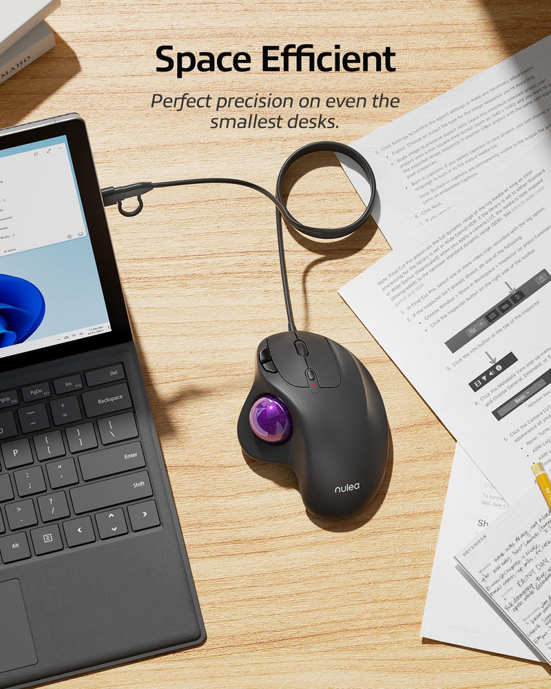 Nulea M509 Trackball Mouse Wired, Ergonomic Design, Easy Thumb Control, Precise & Smooth Tracking, 2-in-1 Interface (Type A &Type C), Compatible for PC, Laptop, Mac, Windows(Purple). B-Purple