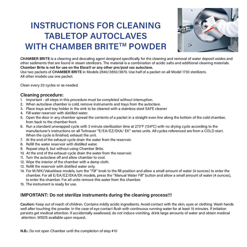 Tuttnauer TU-CB0010 Chamber Brite Powdered Autoclave Cleaner (Pack of 10)