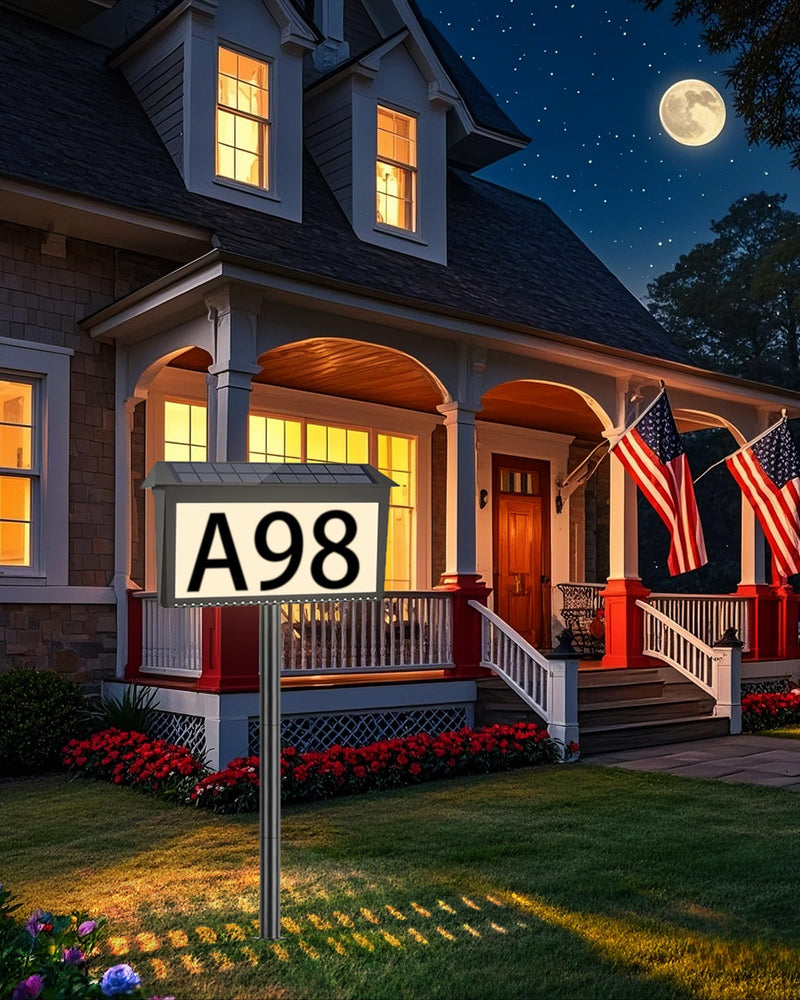 Solar House Numbers for Outside, Waterproof Illuminated House Number Plaque, Solar Led Address Sign for Yard,Home, Garden, Lawn and Street Black