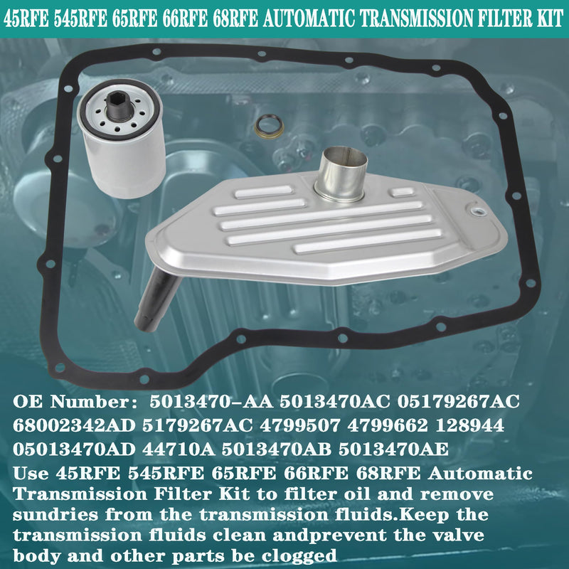 45RFE 545RFE 65RFE 66RFE 68RFE Automatic Transmission 4WD 4X4 Filter Kit Compatible with 1999-UP Chrysler Aspen Dodge Dakota Durango Ram Jeep Commander Grand Cherokee Replaces# 5013470-AA