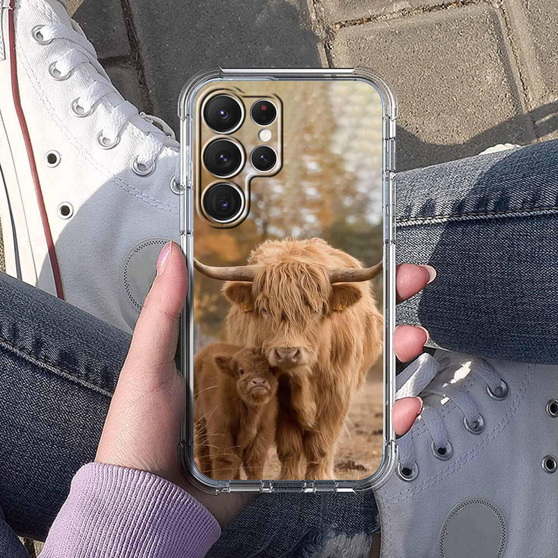 Case for Samsung Galaxy S26 Ultra with Cow Design,Cute Highland Cattle Family Pattern,Clear Slim Soft TPU Bumper Phone Cover,6.9”(Cow,Sx26u)