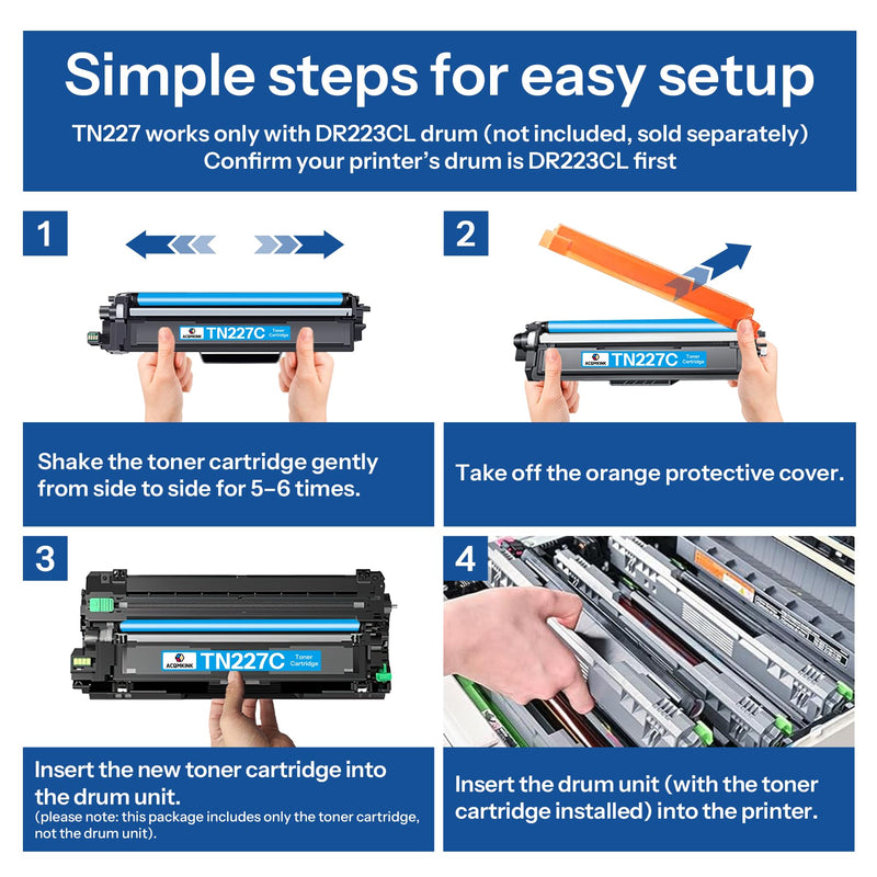 TN227 TN-227C High Yield Toner Cartridge Cyan Replacement for Brother TN227C TN-227 HL-L3270CDW MFC-L3770CDW HL-L3290CDW MFC-L3750CDW HL-L3210CW Printer 1 Pack