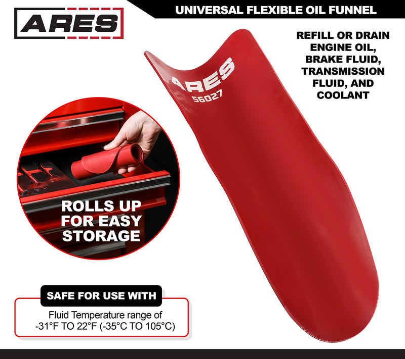ARES 56027 - Universal Flexible Oil Funnel - Spill-Free Oil Filling - Easy to Use 1-Person Design - Fits Multiple Applications 56042 56045