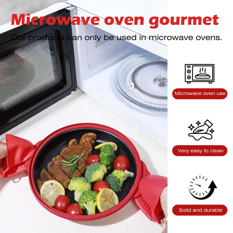 Microwave Grill Pan with Glass Splatter Cover（BPA Free） | Nonstick Microwave Crisper Pan & Cookware Accessories for Grilling Meat, Sandwich, Chicken Wings, Sausage,Dishwasher Safe Red+Glass