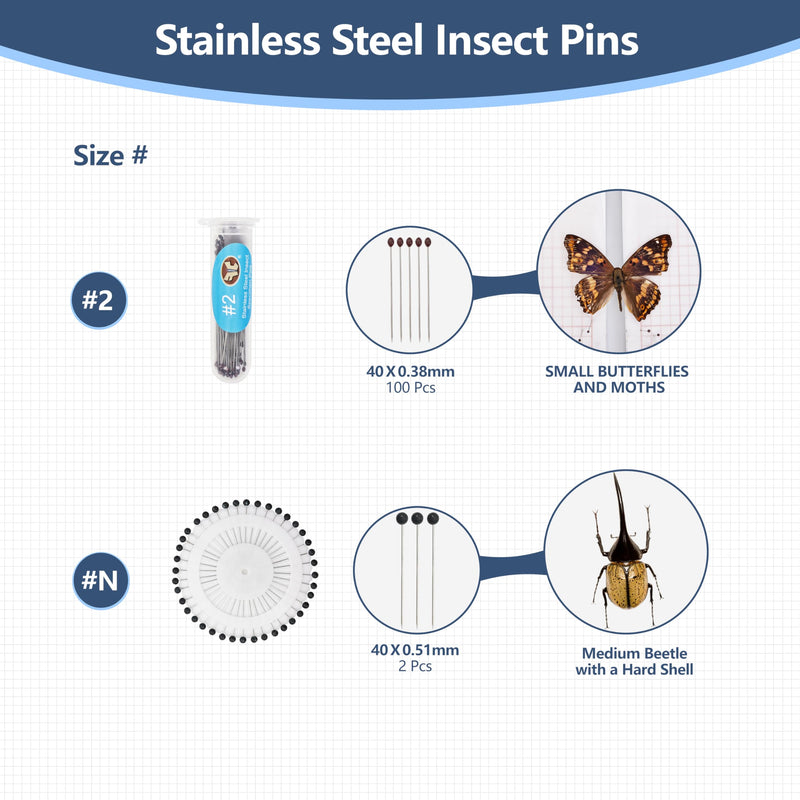 Insect Specimen Tools Kit - EVA Foam Pinning Board, Coordinate Paper, Wings Pressing Paper, Insect Pins & Butterfly Pins, Complete Entomology Kit for Beginners (Black Display Case Box Kit) Black Display Case Box Kit