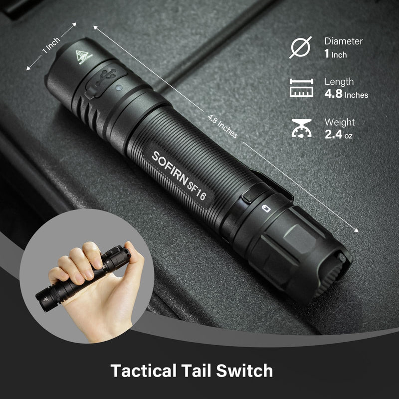 365nm UV Flashlight, Sofirn SF16 Rechargeable Powerful UV Flashlight with Tail Switch for Detecting Pet Dog Urine, Unveil Invisible Stains, High Definition Pure Ultraviolet（Battery Included） Black