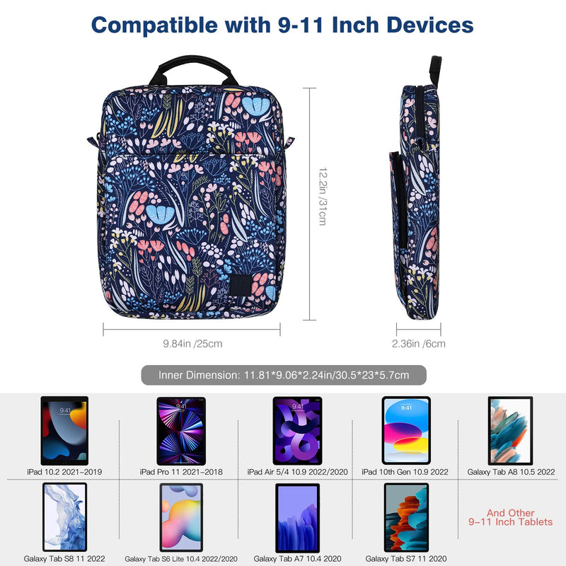 9-11" Tablet Sleeve Shoulder Bag Carrying Case with Handle for iPad 9/8/7th 10.2, iPad Pro 11 M4 M2, iPad Air 11", iPad Air 5/4 10.9, iPad 10th Gen 10.9, Galaxy Tab A9+/S9 FE, Night Blue 9-11 Inch