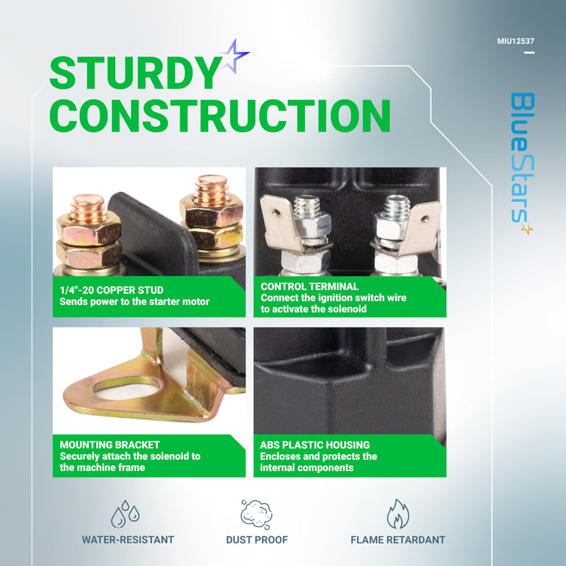 BlueStars MIU12537 Starter Solenoid - Compatible with John Deere S240 X300 X304 X305R X310 X320 X324 X350 X354 X360 X370 X380 X384 X390 X394 Lawn Tractors - Replaces 884-1221-210-02 892-1221-210
