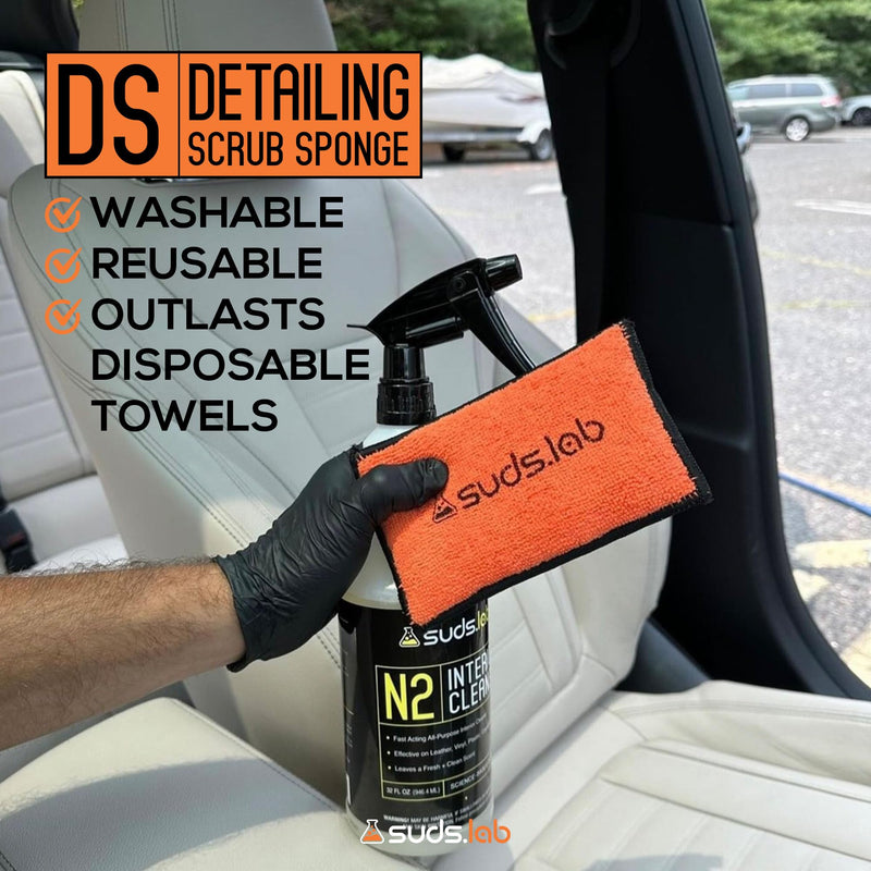 Suds Lab DS Microfiber Detailing Scrub Pad 2 Pack - Car Interior Cleaning & Detailing Microfiber Scrub Pads - Safe On Leather, Vinyl, Plastic, Etc. Set of 2