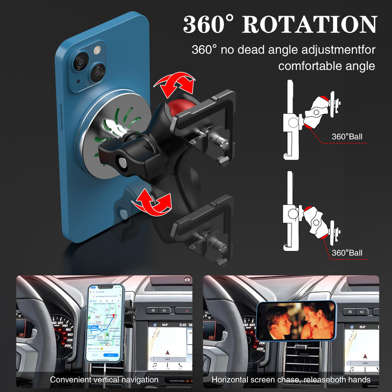 EASEORD Magnetic Wireless Charger Vent Phone Mount 2015-2020 Ford F-150, 2017-2021 Super Duty, 2018-2021 Expedition, 15W Fast Charging for Magsafe F150 Phone Holder for iPhone Andrio All Smartphone