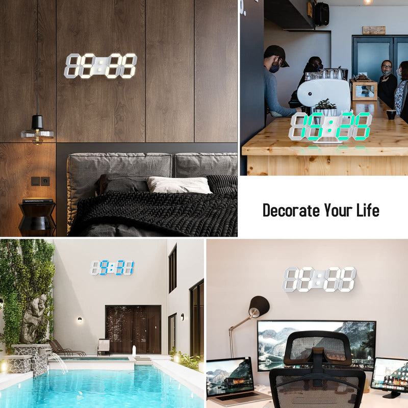 EDUP HOME 3D LED Neon Digital Desk Wall Alarm Clock RGB Night Light 7 Colors 9.7" with Remote Control for Bedroom/Living Room/Kitchen/Office, Adjustable Brightness,12/24 Hr, Time/Date/Temperature 7 Colors Lights 9.7" Led Clock + White Design