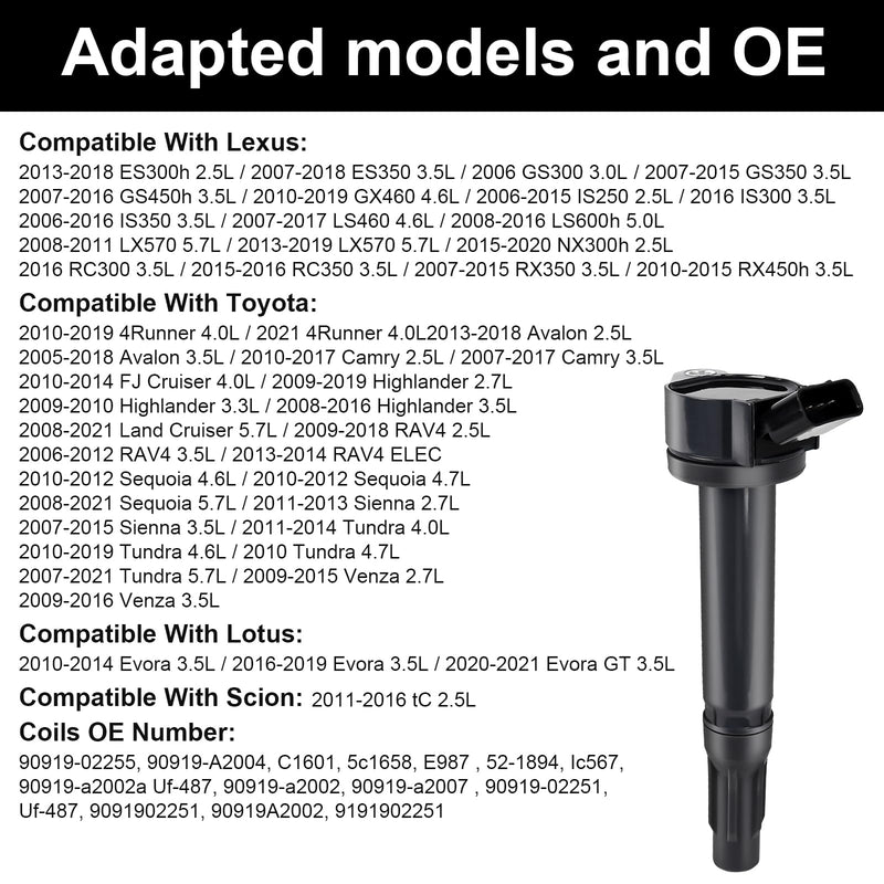 1pcs Ignition Coil Compatible with Toyota Sienna Avalon Camry Highlander Rav4 Venza Lexus RX350 IS350 ES350 2007 2008 2009 2010 2011 2012 2013 2014 2015 Coil Pack 3.5L 4.0L V6 Replace# UF487 C1601 UF487 Ignition Coil 1PCS