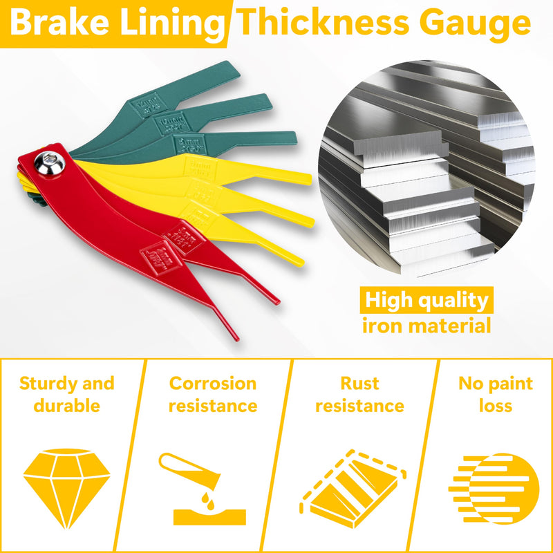 8 PCS Brake Lining Thickness Gauges, Brake Pad Measuring Tool, Color Coded Brake Pad Gauge with Metric & SAE Size, Brake Resetting Gauge Tool, for Quickly Measuring Disc and Drum