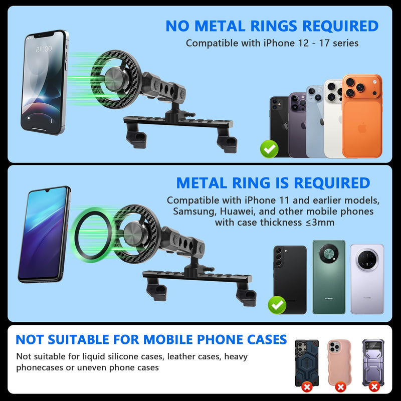 Magnetic Phone Holder for RAM Truck 1500/2500/3500 & TRX 2019+, No-Drill | Magnetic Phone Mount for Car Accessories, 360° Adjustable Compatible with MagSafe iPhone 12-17 Series, OEM Screw Installation