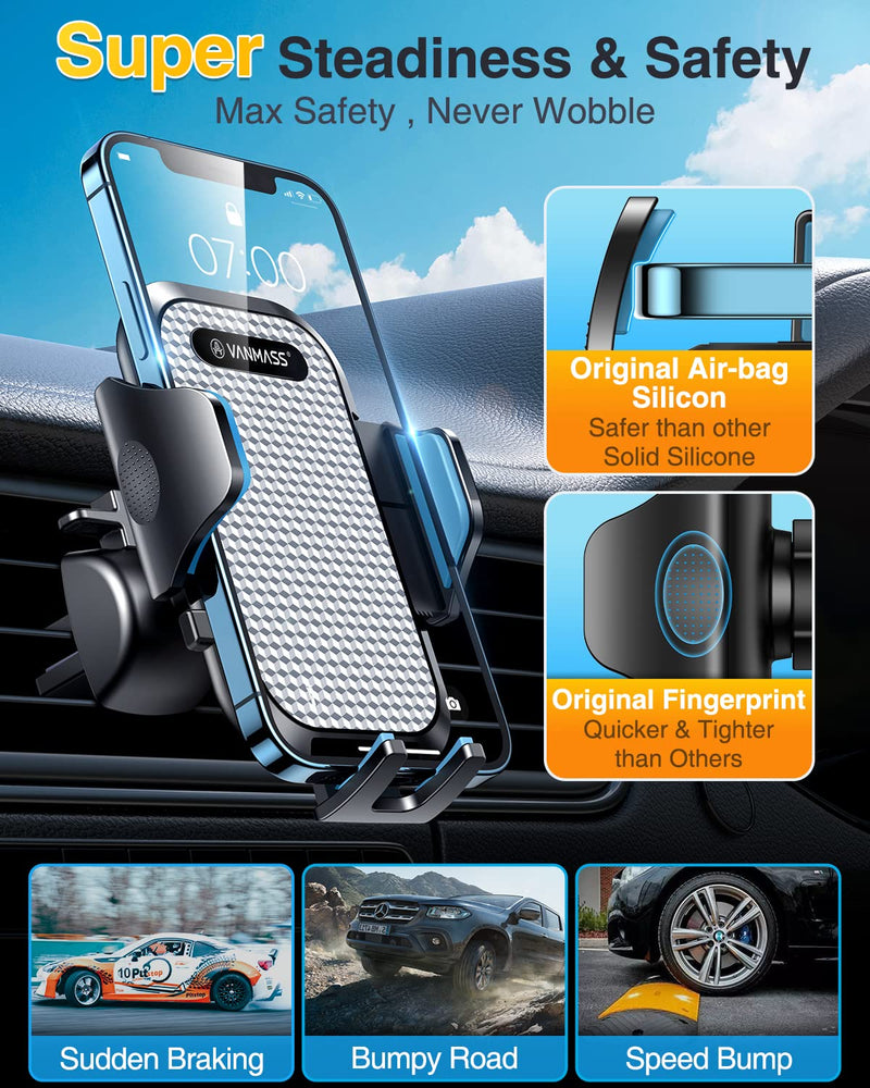 [Pro Version] VANMASS Universal Car Phone Mount [Super Suction Cup] Dashboard Phone Holder, Handsfree Windshield Dash Vent Phone Holder Car, Compatible for iPhone 16 15 14 13 Samsung LG & Truck,Silver Silver