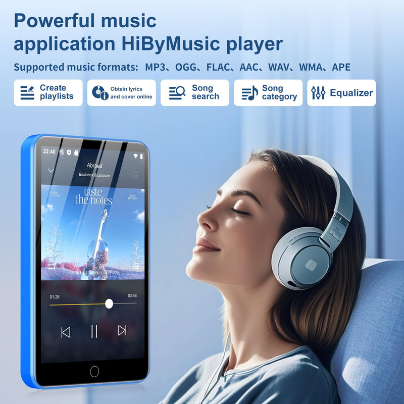 Diofox MP3 Player with Bluetooth and WiFi, 80GB 4.0" Music Player with Spotify,Amazon Music,YouTube,Parental Control Android Mainstrem Media MP4/MP3 Player for Kids up to 1TB,Black (Blue)