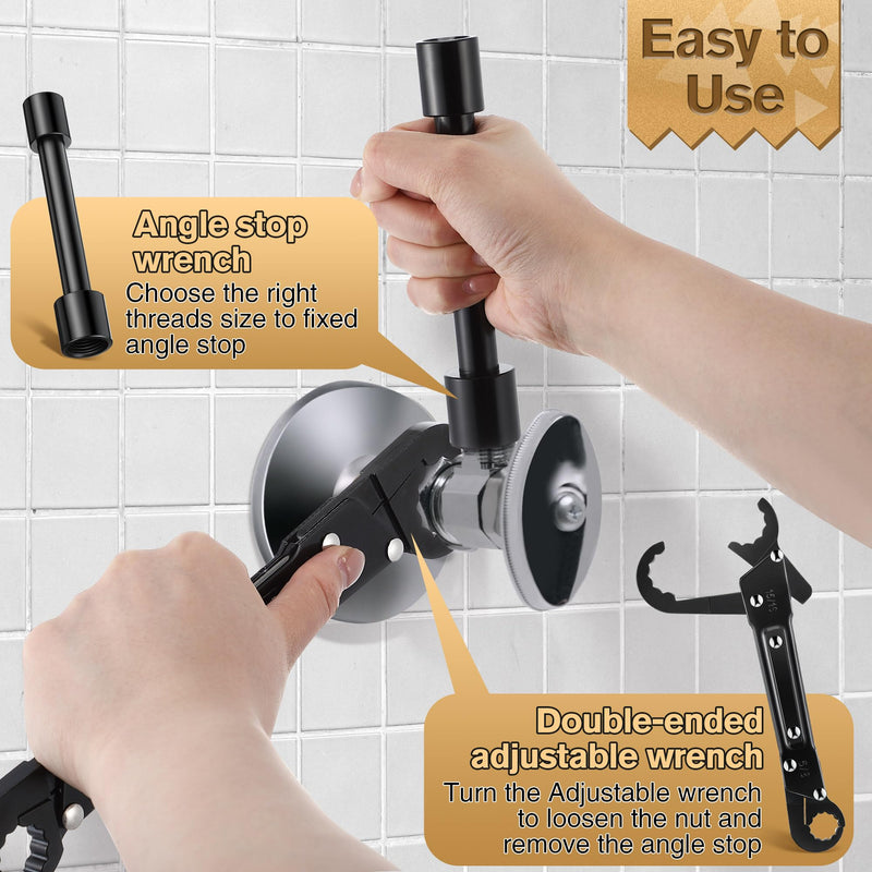 Feekoon 3 in 1 Plumbing Tools Angle Stop Wrench Kit with Compression Sleeve Puller Tool, Plumber Wrench Kit for Install Angle Stop & Nut, Compression Ring Removal Tool for Remove Nut & Ferrule