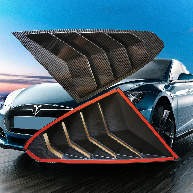YHCDSEA for Tesla Model S Rear Side Window Covers Louvers Sport Style Cool Exterior Decoration fit Tesla Model S 2017-2024 Accessories (Glossy Carbon Fiber Pattern) Glossy Carbon Fiber Pattern
