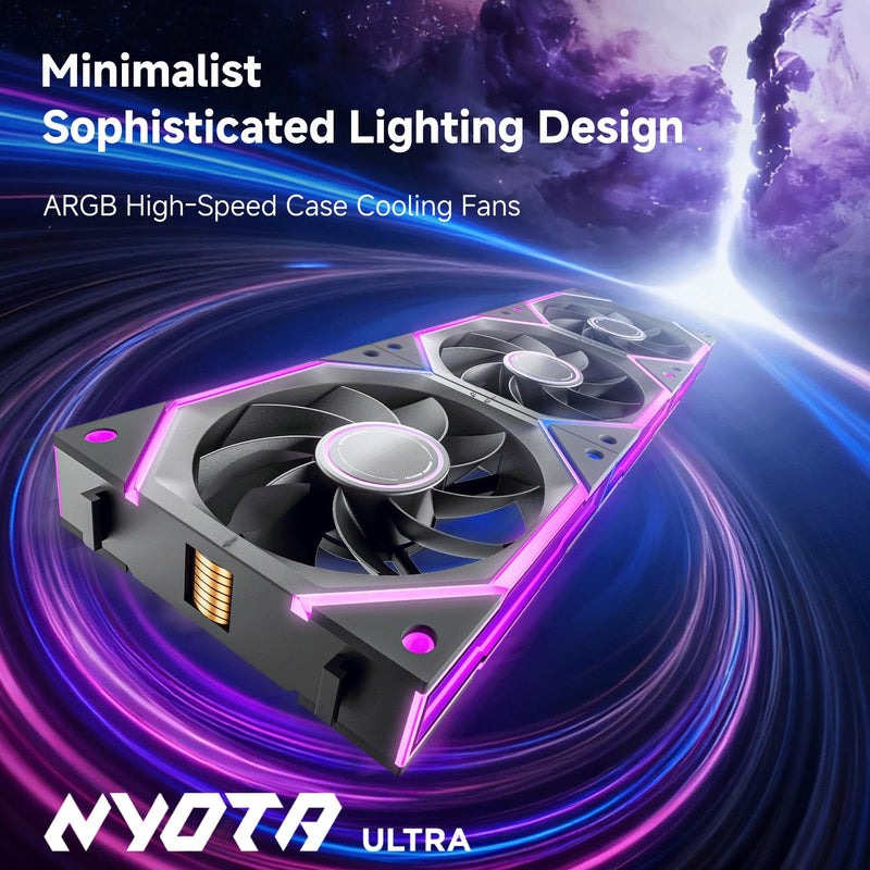 AsiaHorse Nyota Ultra 120mm PC Case Fan - Space-Inspired Design (Infinity Mirror + RGB Ring), 9 Blades 58.5 CFM, Modular Build, Ultra-Quiet Silicone Pads, PWM Control-Quiet Hydro Bearing 3 Pack-120mm Black-Reverse Blade