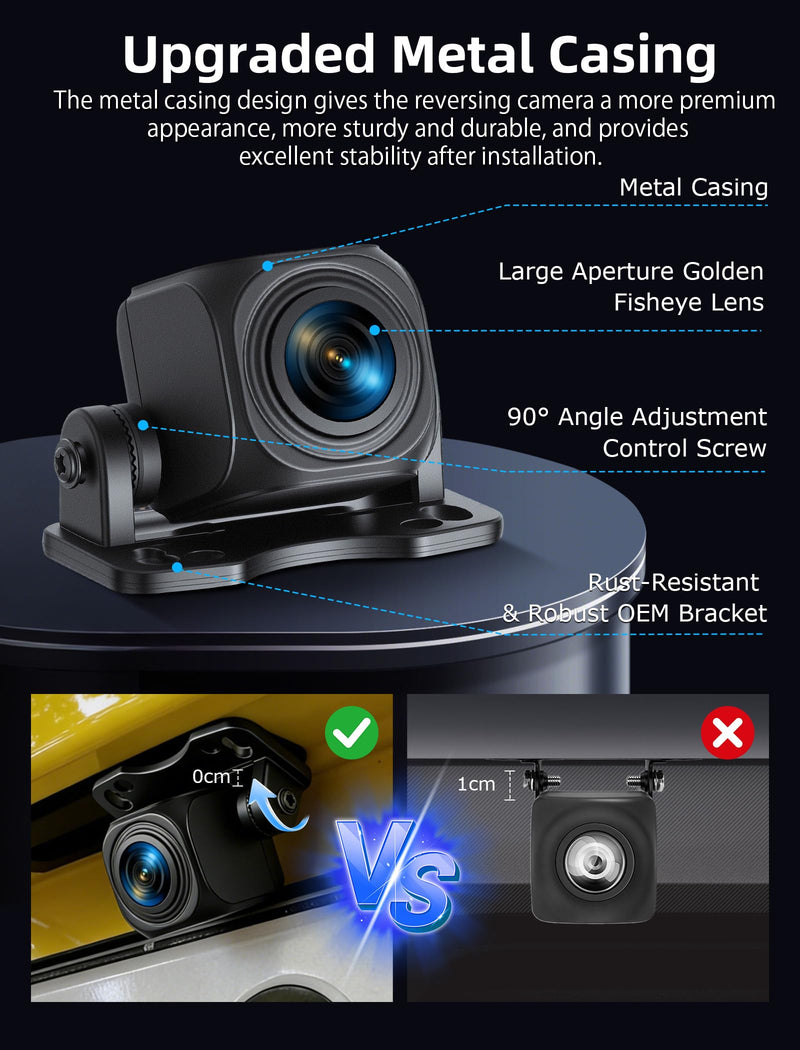 AHD 1080P Backup Camera for Car Back up Camera Metal Housing OEM Bracket | 8 Signal Mode 170 Degree Wide Angle Reverse Rear View Camera for Car Vehicle SUV RV Night Vision IP69 Waterproof
