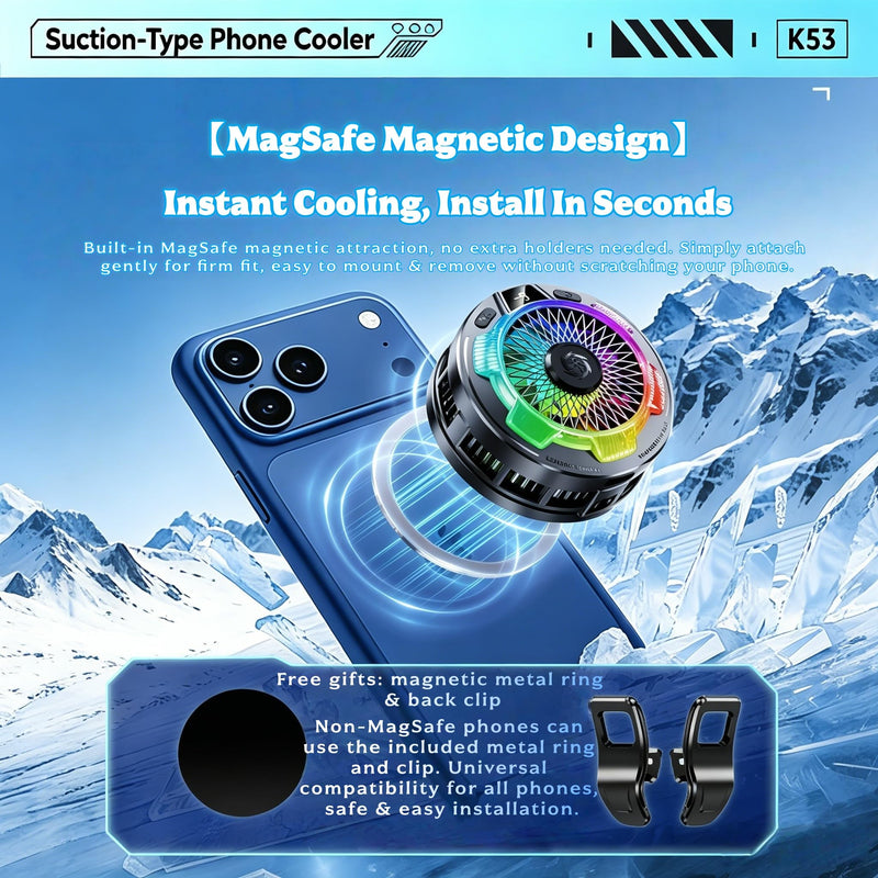 Magnetic Phone Cooler for Gaming, RGB Semiconductor Cooling Fan for iPhone and Android Phones, Portable Mobile Phone Radiator with 3 Cooling Modes, Quiet Cooling Fan for Gaming (Black) Black