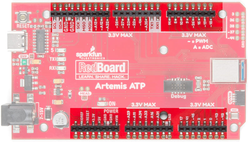 SparkFun RedBoard Artemis ATP - Machine Learning Development Board Includes 1 megabyte Flash USB-C Qwiic I2C MEMS Microphone Compatible with Arduino IDE Platform Run TenserFlow Models Mega Footprint