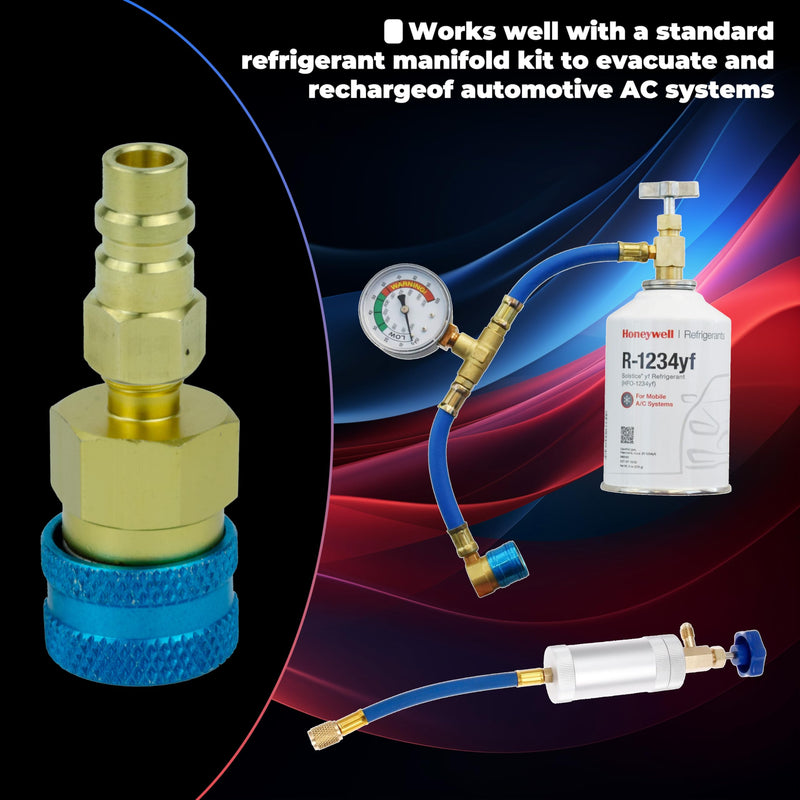 R134a to R1234yf Quick Coupler Adapter, Car Refrigerant Adapter Kit, High and Low Pressure Fittings for Evacuation and Recharging of R1234yf Automotive Air Conditioning Systems, Set of 2