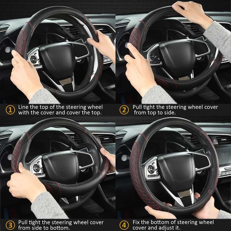 West Llama Customized Auto Car Steering Wheel Cover for Honda Accord CR-V HR-V Pilot Civic(Diamond Quilted -Black+Red-Standard Size) D-Red Standard size (14 Â½''-15'')