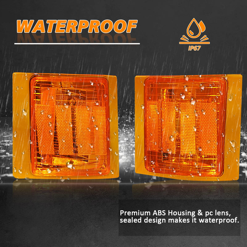  [AUSTRALIA] - Bestview Front Turn Signal Corner Light Replacement,Upper & Lower Side Marker Reflector Lamp Chrome Housing Amber Lens for Chevy C/K C10 1500 2500 3500/Chevy Silverado Tahoe 1994-1998 Pickup TrucK Amber housing