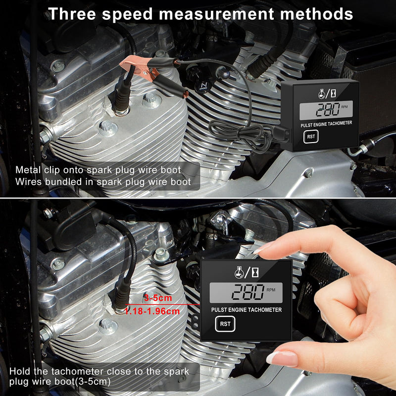 Digital Engine Tachometer for Small Engine Pulse Tach Gauge Waterproof Inductive Tachometer RPM Tester for Gesture Lawn Mower RV ATV Dirt Bike Motocross Boat Tractor (10-15000RPM) Single Key