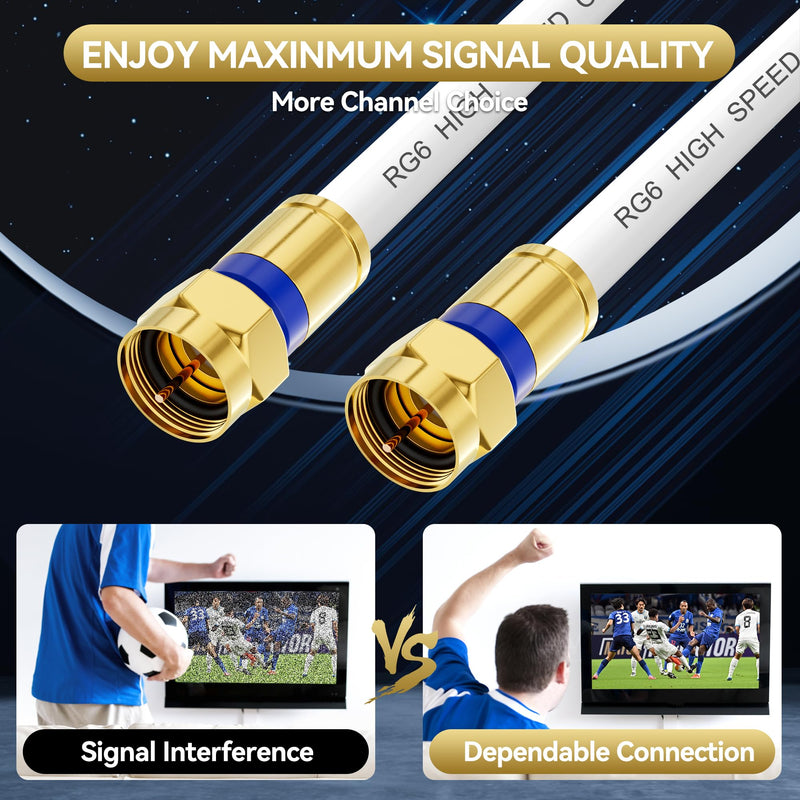  [AUSTRALIA] - Coaxial Cable 3ft/6ft/10ft/15ft/25ft/50ft/60ft/75ft/100ft, RG6 Coax Cable Extender with Gold F-Type Connector, High Speed Internet for HD TV, Modem, Digital Antenna, Satellite, White(50ft) 50FT 1 Pack