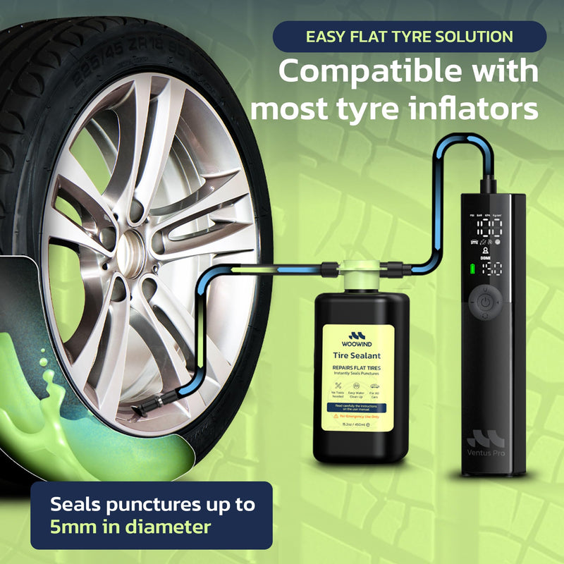 Woowind Tire Sealant Instant Flat Tire Repair Kit (15.22oz) – Seals Punctures Up to 0.236Inch for Cars, Trucks & SUVs – TPMS Safe, All-Weather, Works with Most Inflators, Drive 125mi