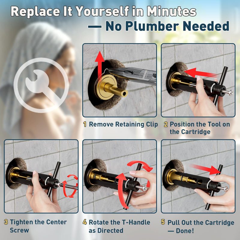 Cartridge Puller Removal Tool for Moen 1200, 1222, 1225 Cartridges, Professional Shower Valve Stem Extractor, Corrosion-Resistant Aluminum Body, Easy DIY Cartridge Replacement Fits 1200/1222/1225 Series