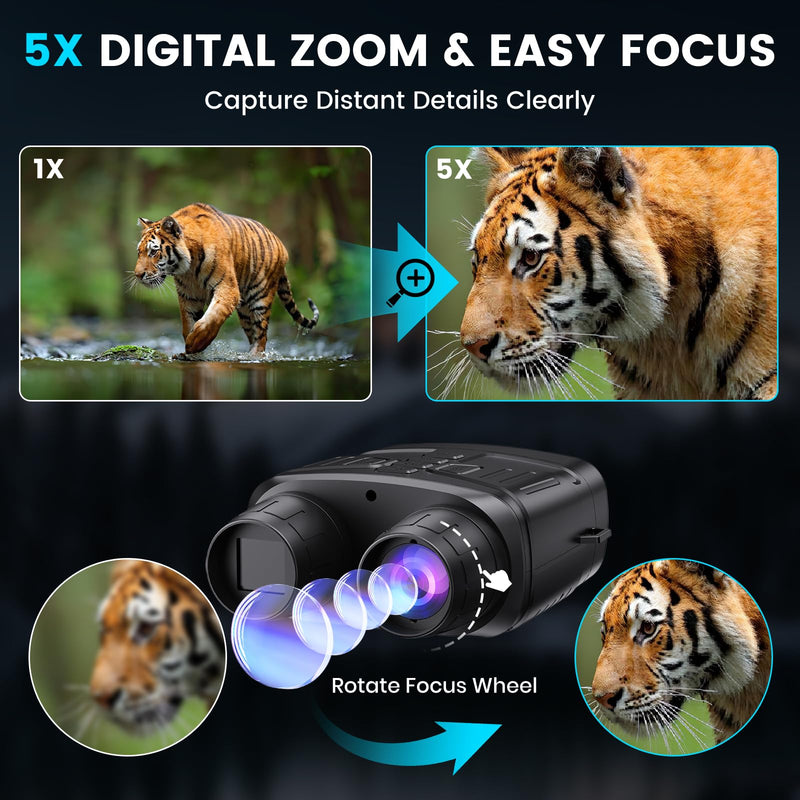 Night Vision Goggles for Adults, 4K Night Vision Binoculars with 5000mAh Rechargeable Battery and 32GB TF Card for Hunting, Wildlife Observation and Security Dark Black