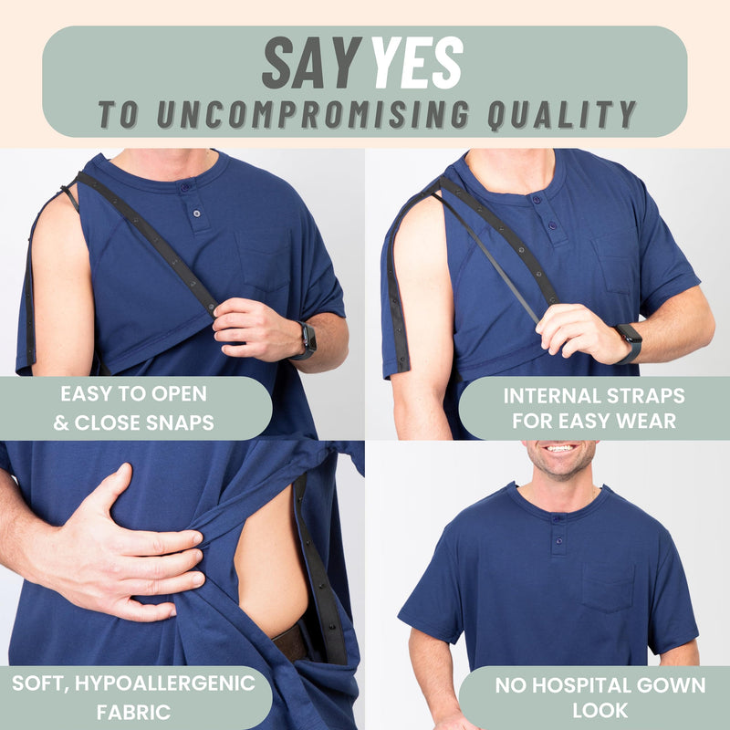 MOYOAMA Post Surgery Shirts for Men – After Shoulder Surgery Shirts, Post Shoulder Surgery Shirts for Men, Broken Arm Shirt Medium Navy Blue