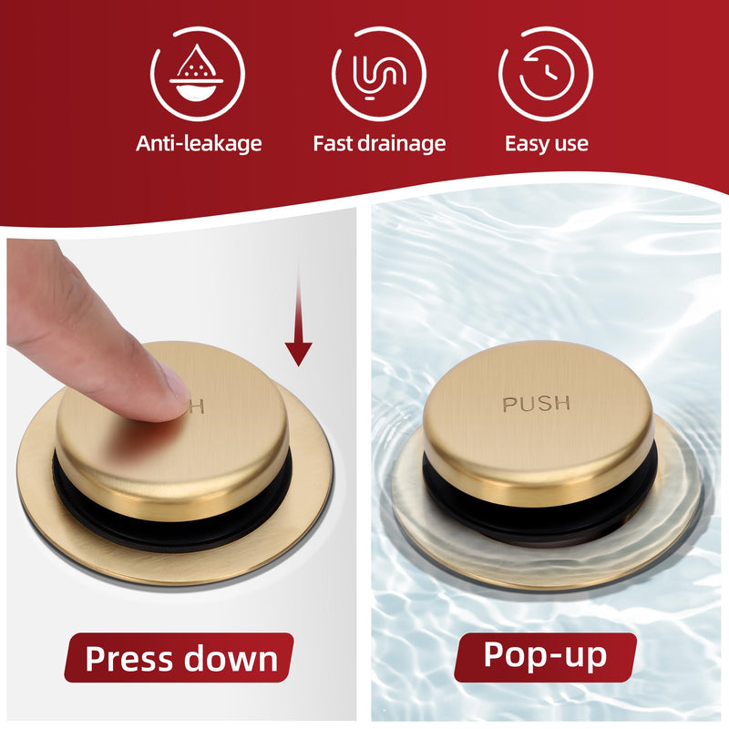 PRIMSOPH Tip-Toe Tub Drain Trim Kit with One Hole Overflow Faceplate Conversion Kit Assembly Universal Fine Coarse Thread Replacement Brushed Gold