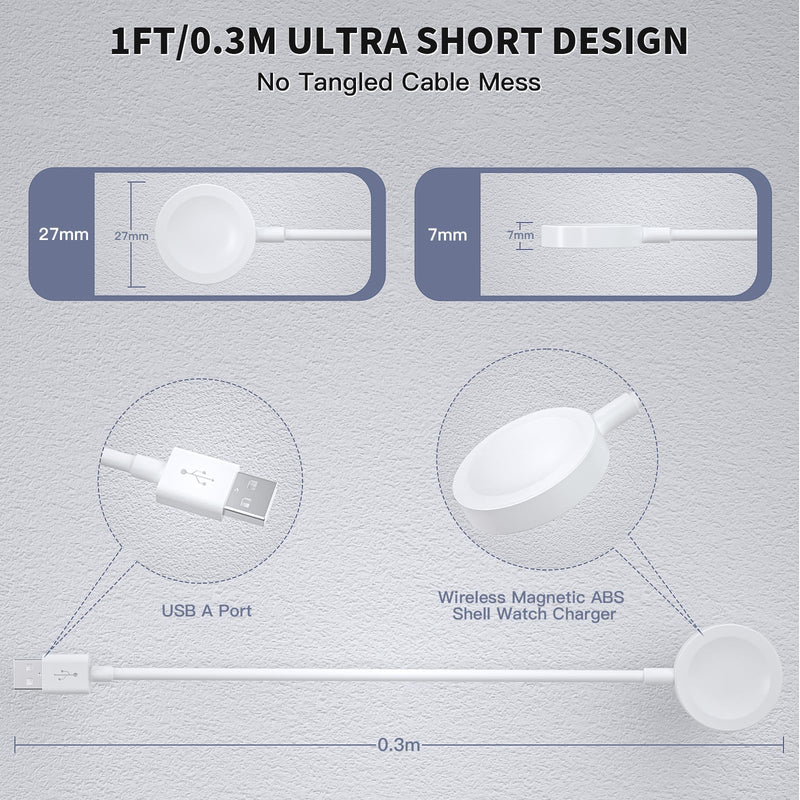 Watch Charger for Apple Watch Charger, 2Pack USB A Short Magnetic Fast Charging Cable Portable Wireless Charging iWatch Charge Cord Compatible with iWatch Series Ultra/SE/11/10/9/8/7/6/5/4/-[1FT/0.3M]
