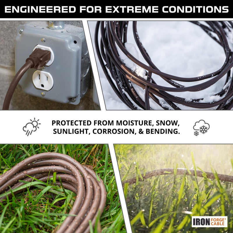 Iron Forge Cable 25ft Brown Outdoor Extension Cord with 3 Outlets - 16/3 SJTW 25ft Extension Cord 3 Prong, 13 Amp All-Weather Heavy Duty Power Cable