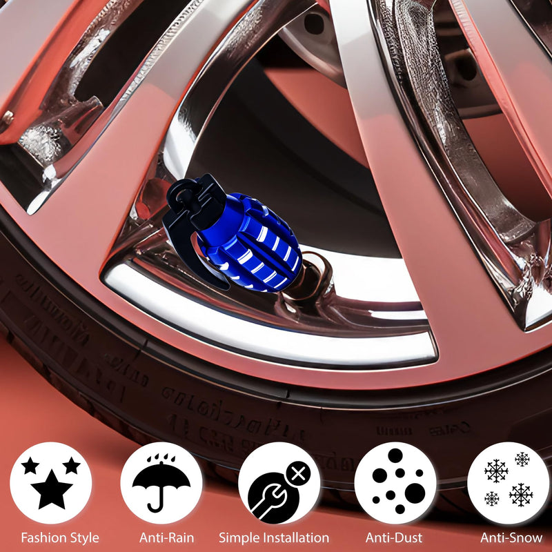 4 PCS Tire Valve Stem Caps, Aluminium Alloy Tire Valve Stem Covers Universal for Cars,Trucks, SUV, Motorcycles, Bike and Bicycles (Blue) 4 pcs Blue