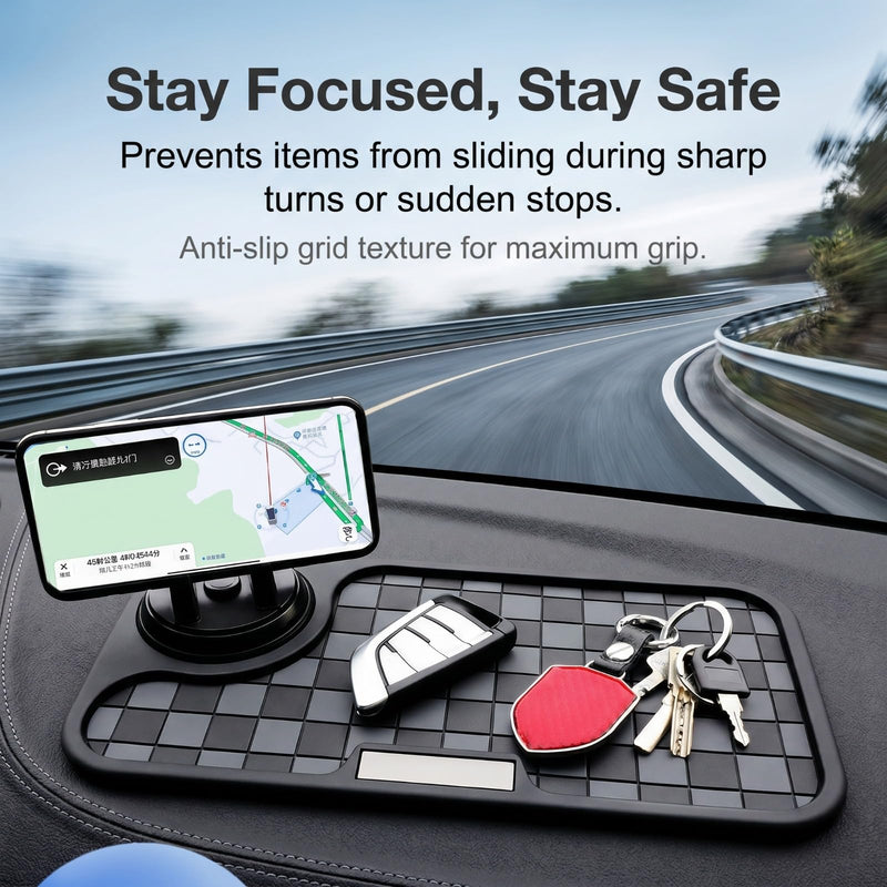 Multifunctional Car Anti-Slip Mat, Anti-Slip Rubber Dashboard Storage Pad and Phone Holder, Universal Dashboard Storage Accessories for Most Cars (Black & Gray) 1 PC Black&Gray