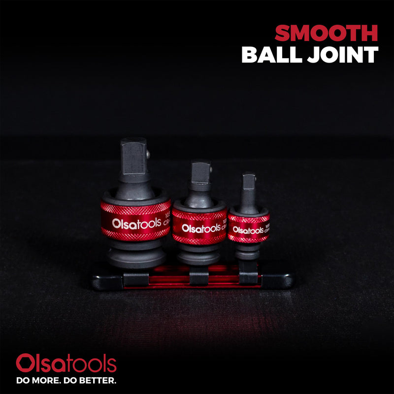 Olsa Tools Impact Universal Joint Socket Adapter Set - 3Pc 1/2",3/8" & 1/4" Drive - 30° Swivel Angle Sockets - Cr-Mo Impact Rated - Durable Mechanics Tool - Part 1459 1/4, 3/8 & 1/2" Drive