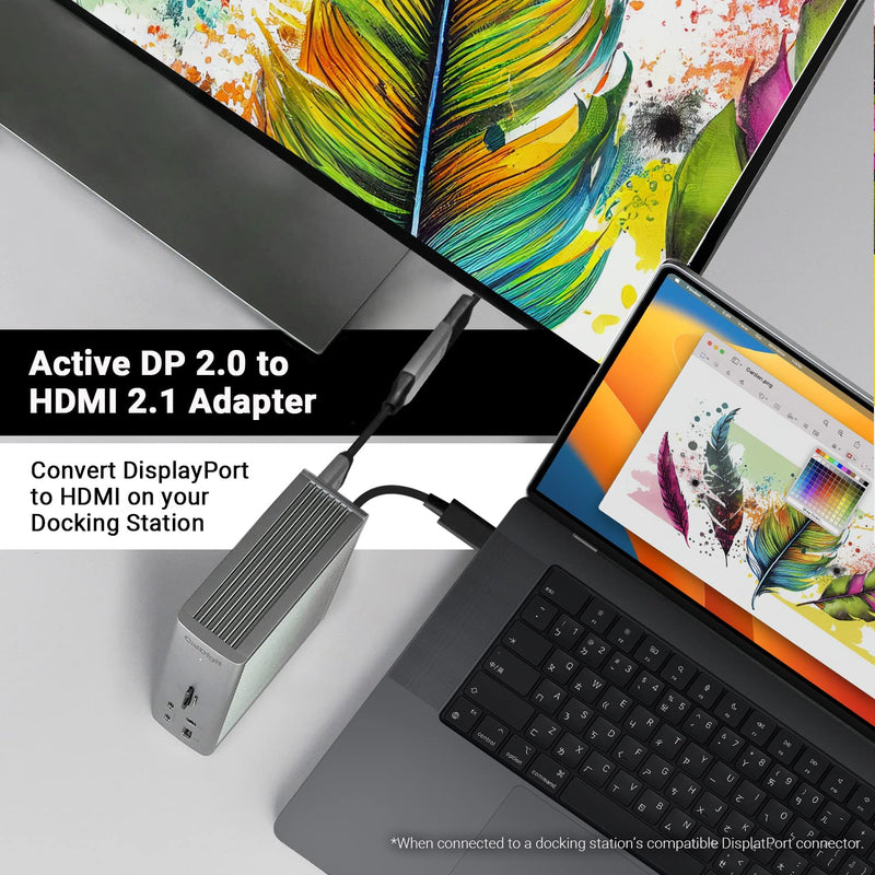 CalDigit DisplayPort 2.0 Male to HDMI 2.1 Female Active Adapter 8K 60Hz, 4K UHD 120Hz High Refresh, 10 bit Color, HDR and Eyefinity Support *HDMI Cable Required (DP 2.0 to HDMI 2.1) DP 2.0 to HDMI 2.1 (8K)
