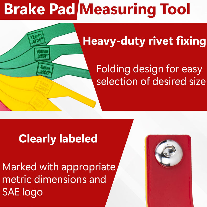 8 PCS Brake Lining Thickness Gauges, Brake Pad Measuring Tool, Color Coded Brake Pad Gauge with Metric & SAE Size, Brake Resetting Gauge Tool, for Quickly Measuring Disc and Drum